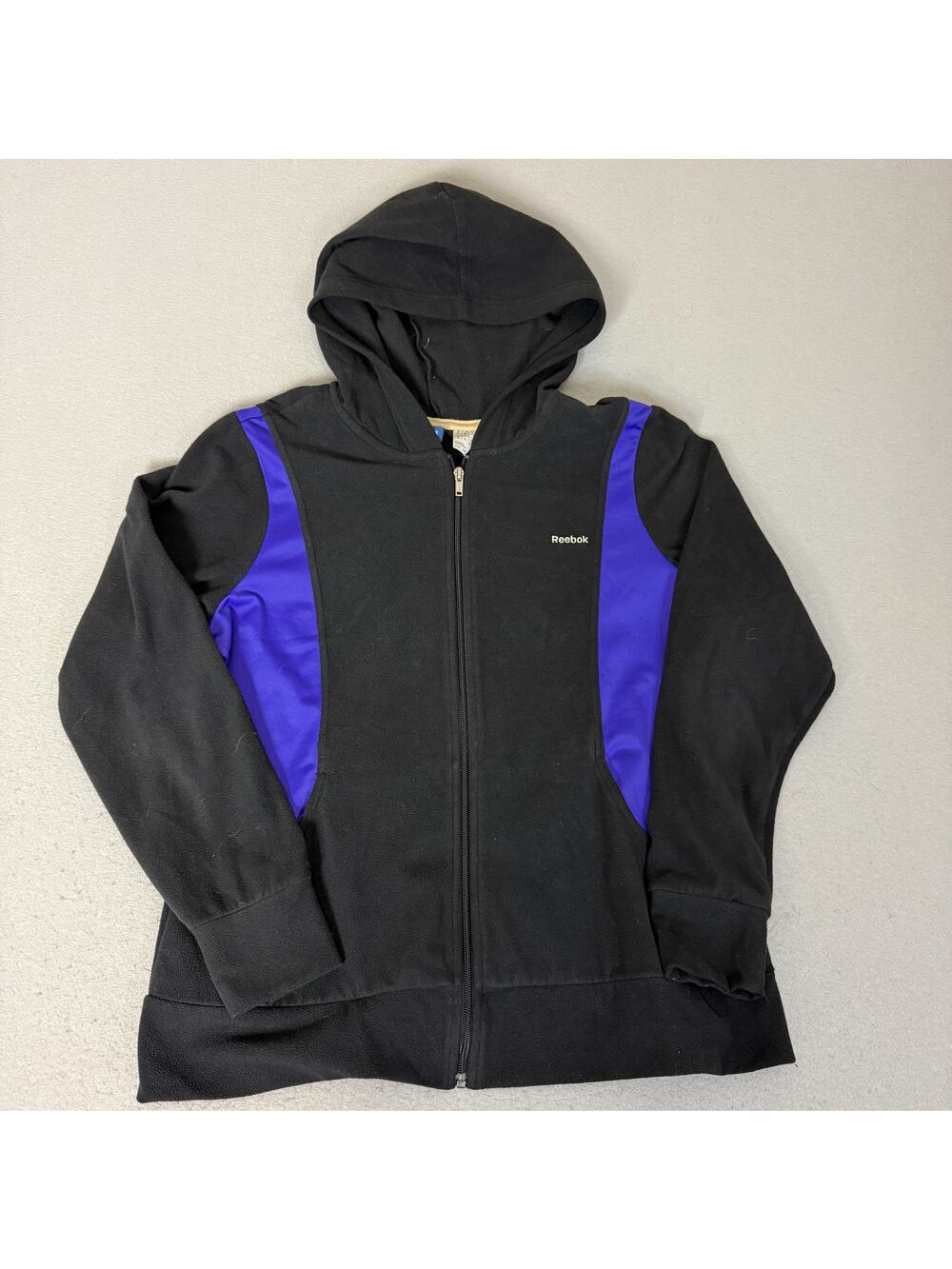 Reebok Full Zip Fleece Hoodie Jacket Black Purple Colorblock Women’s XL